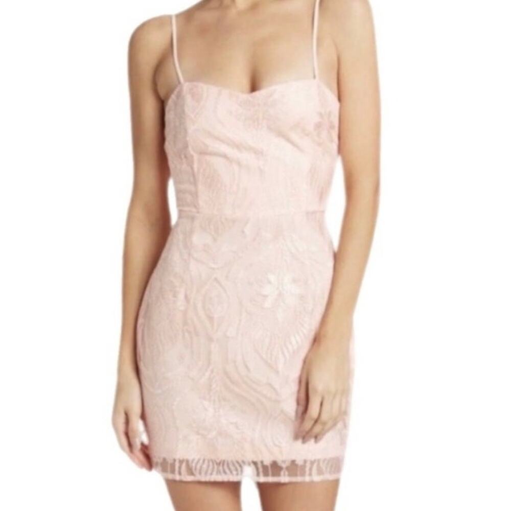 Area Star Floral Pink Fully Lined Mini Sheath Dress Sweetheart Neck L NWOT Glam